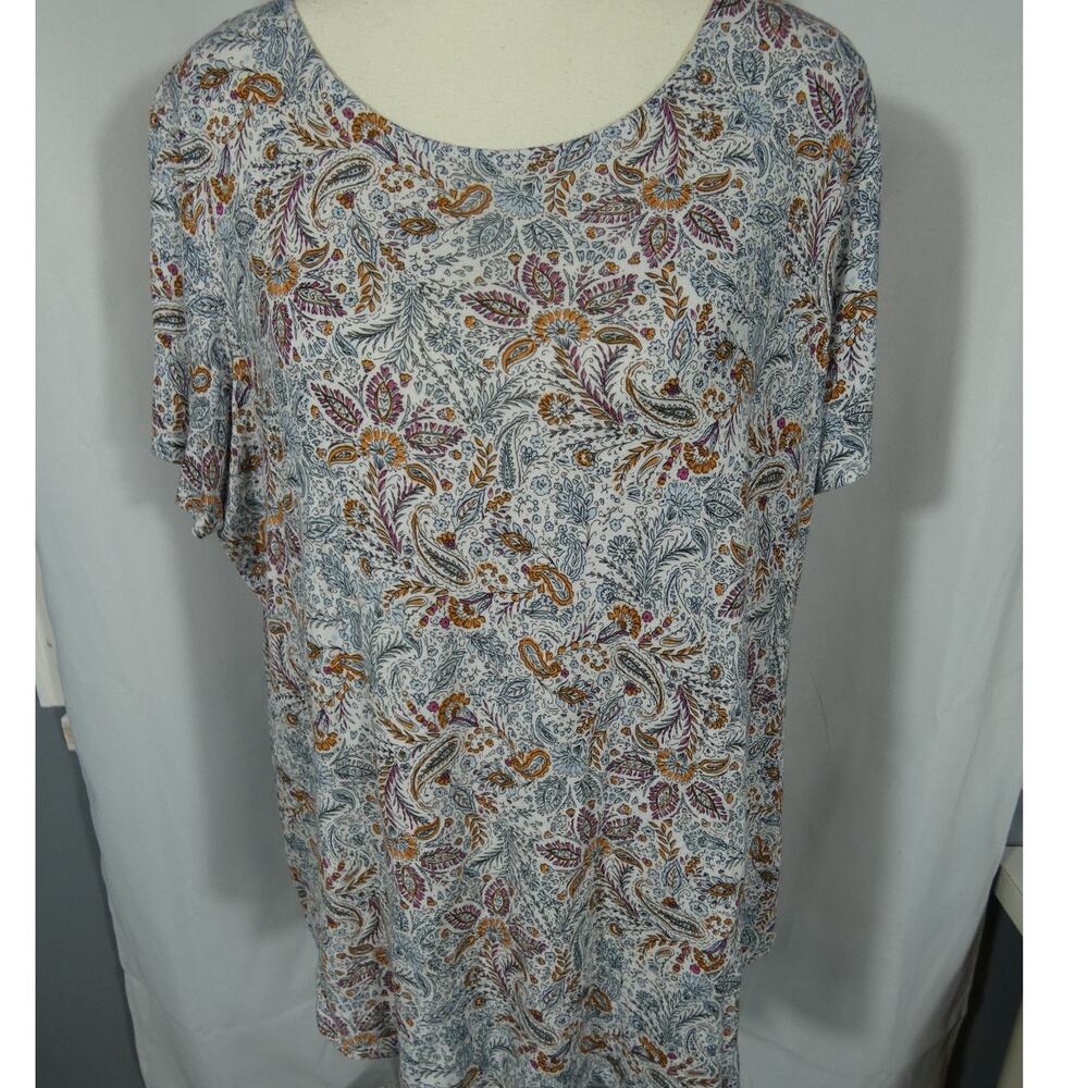 Philosophy Woman 1X Floral Blouse Short Flowy Sleeves Rayon Lightweight Peasant